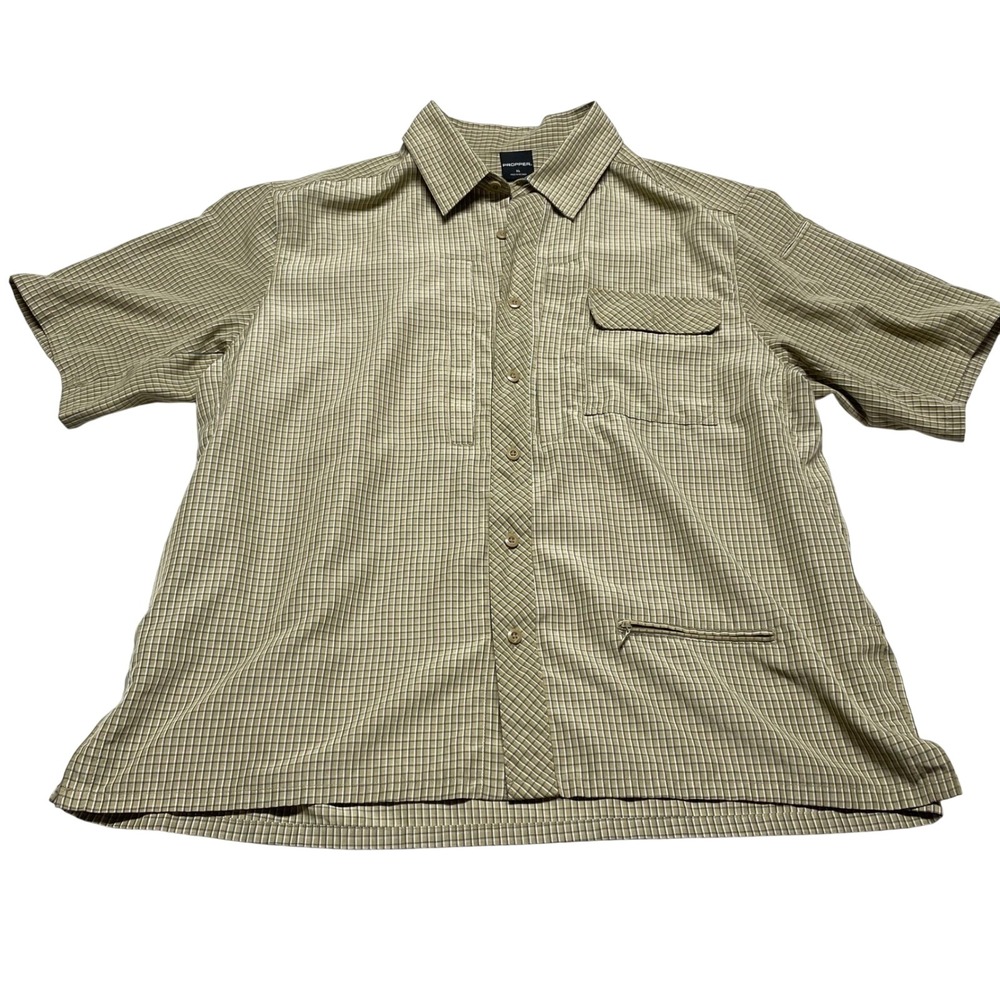 Propper Mens XL Tan Plaid Short Sleeve‎ Tactical Shirt Button Front Utility